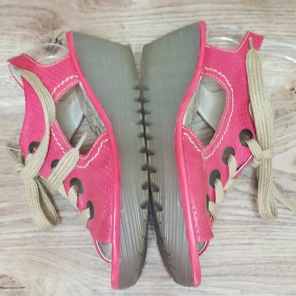 Fly London Luna Wedge Heel Red Open Toe Red Lace Up Sandals - Picture 5 of 14